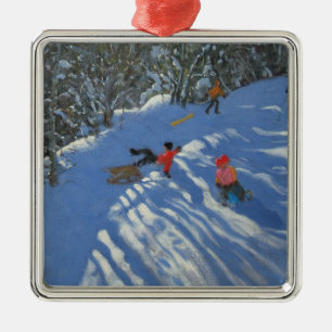 Falling off the Sledge Morzine Metal Tree Decoration