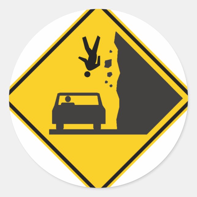 Falling People Zone Highway Sign Classic Round Sticker (Front)