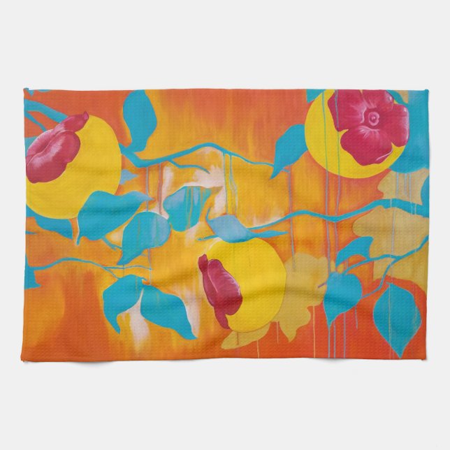 Falling Persimmons in Yellow Tea Towel (Horizontal)