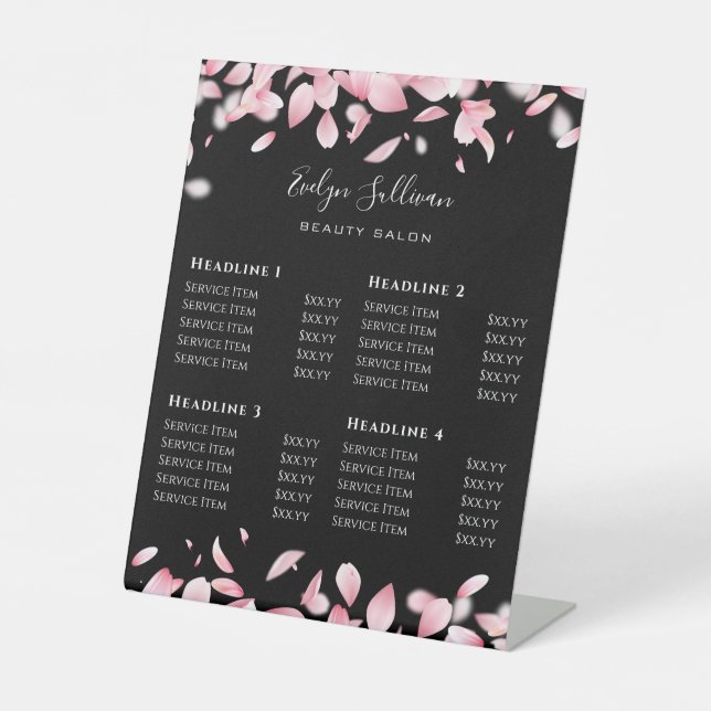 Falling petals price list pedestal sign (Front)