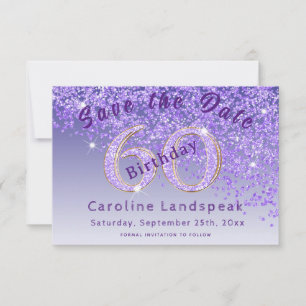 Falling Purple Glitter for 60th Birthday Save The Date