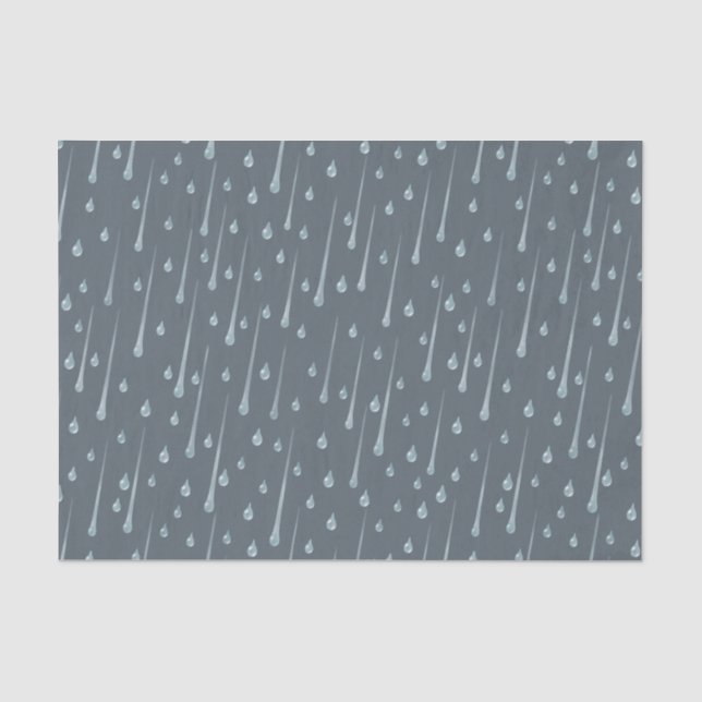 Falling Raindrops Cute Rainy Day Dark Grey Tissue Paper (Front)