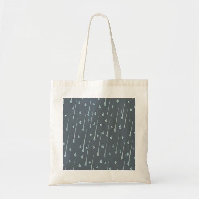 Falling Raindrops Cute Rainy Day Dark Grey Tote Bag (Front)