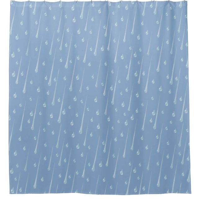 Falling Raindrops Cute Rainy Day Dusky Blue Shower Curtain (Front)
