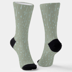Falling Raindrops Cute Rainy Day Olive Green Socks