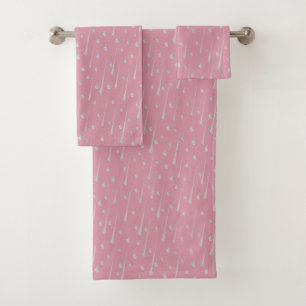 Falling Raindrops Cute Rainy Day Rose Pink Bath Towel Set