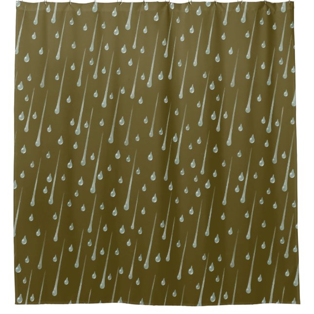 Falling Raindrops Cute Rainy Day Sepia Brown Shower Curtain (Front)