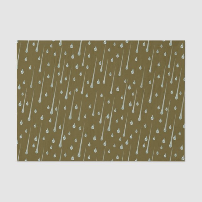 Falling Raindrops Cute Rainy Day  Sepia Brown Tissue Paper (Front)