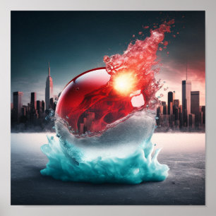 Falling Red Fireball Poster