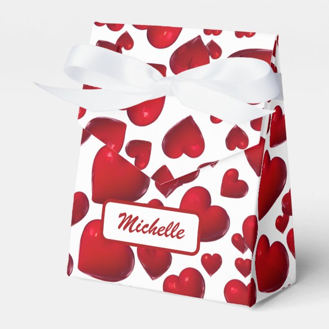 Falling Red Hearts Valentine Pattern Favour Box (Front Side)