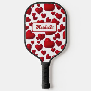Falling Red Hearts Valentine Pattern Pickleball Paddle