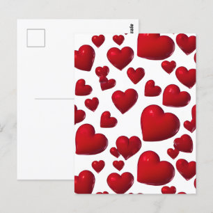 Falling Red Hearts Valentine  Postcard