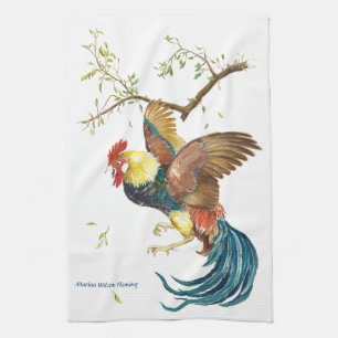 Falling Rooster Tea Towel