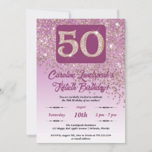 Falling Rose Gold Glitter 50th Birthday Party Invitation