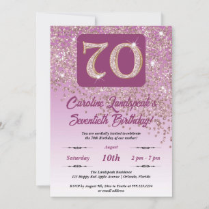 Falling Rose Gold Glitter 70th Birthday Party Invitation
