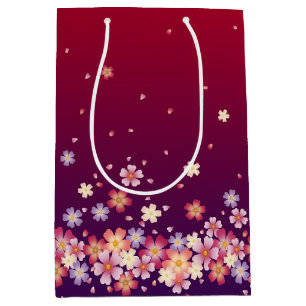 Falling Sakura Blossoms Dark Red & Plum Purple  Medium Gift Bag