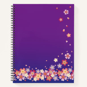 Falling Sakura Blossoms Japanese Art Blue & Purple Notebook