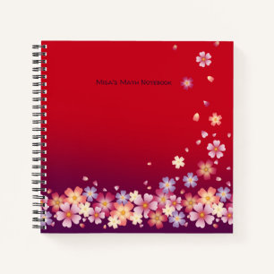 Falling Sakura Blossoms Red & Purple Personalised Notebook