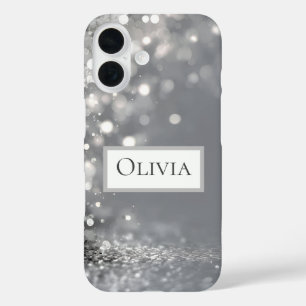 Falling Silver Confetti on Grey iPhone 16 Case