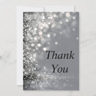 Falling Silver Confetti on Grey Thank You Card