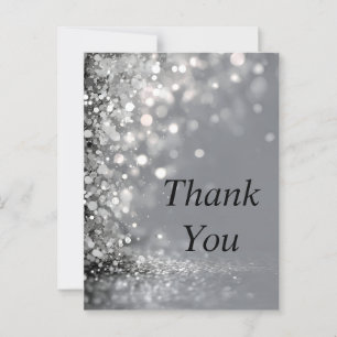 Falling Silver Confetti on Grey Thank You Card