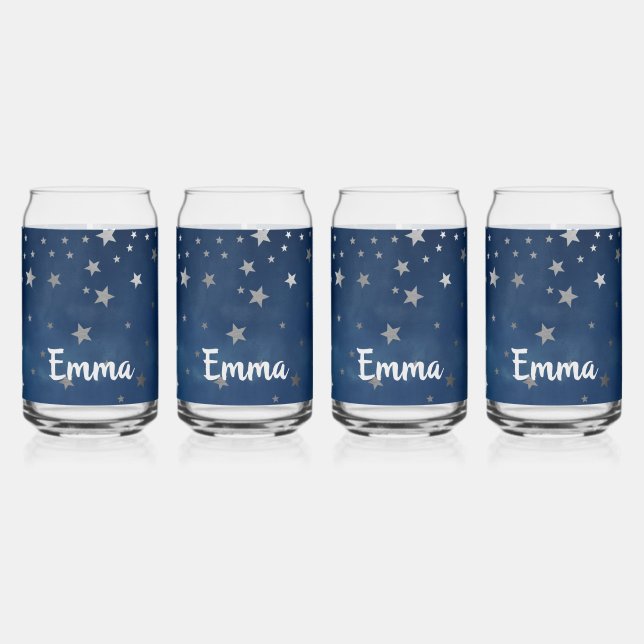 Falling Silver Stars Celestial Personalised  Can Glass (Left)