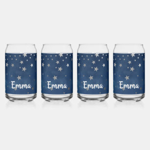 Falling Silver Stars Celestial Personalized  Can Glass