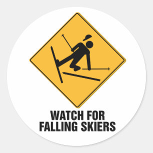 Falling Skiers Classic Round Sticker
