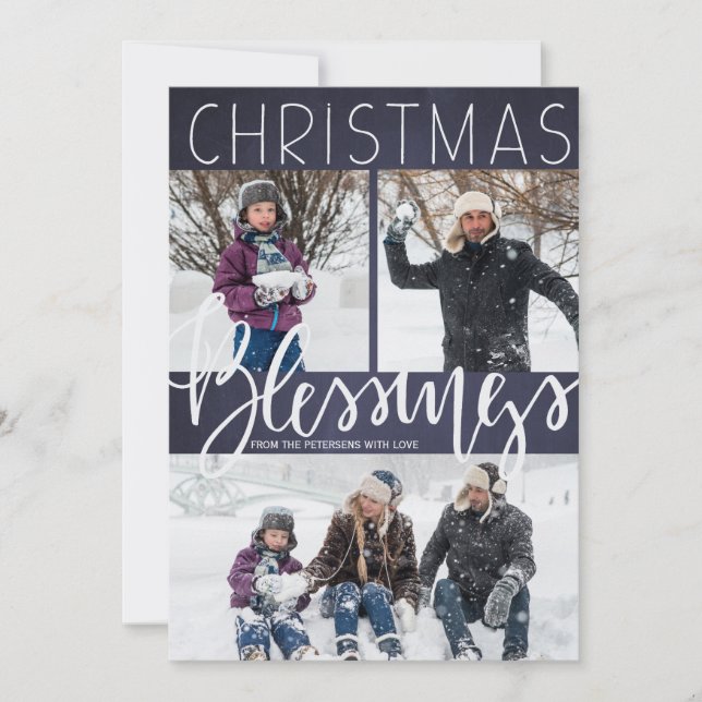Falling snow Christmas blessings typography photo Holiday Card (Front)