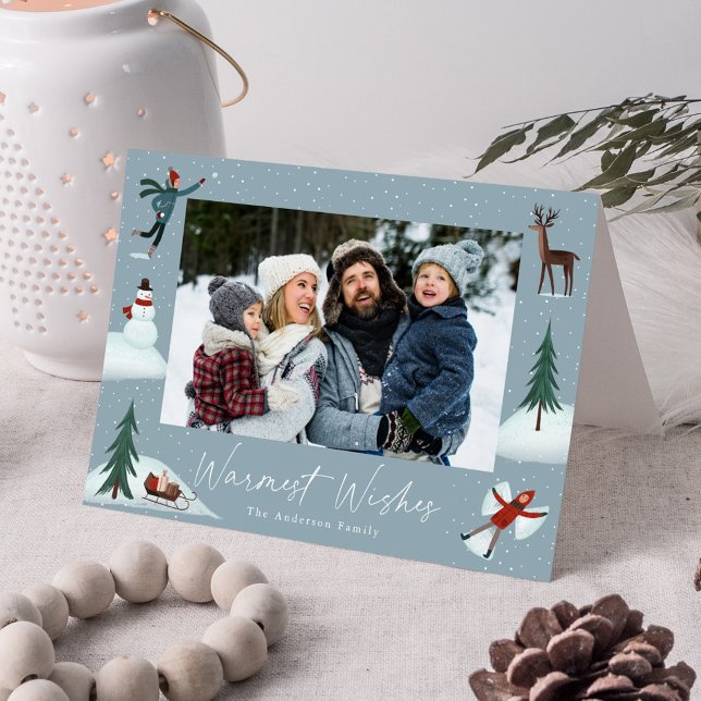 Falling Snow Whimsical 2 Photo Holiday Card (Creator Uploaded)
