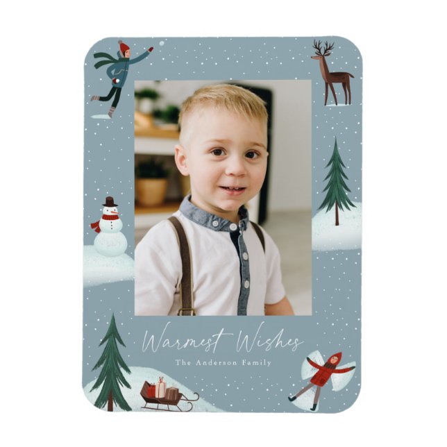 Falling Snow Whimsical Holiday Photo Magnet (Vertical)
