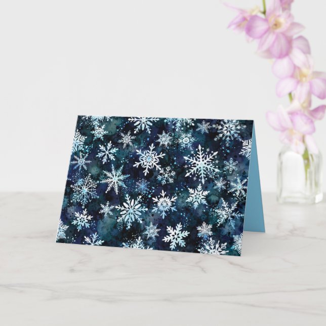 Falling Snowflakes Deep Blue Magical Winter Night Card (Orchid)