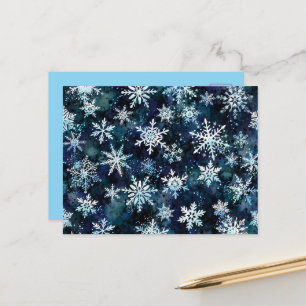 Falling Snowflakes Deep Blue Magical Winter Night Holiday Postcard