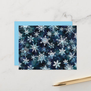 Falling Snowflakes Deep Blue Magical Winter Night Postcard