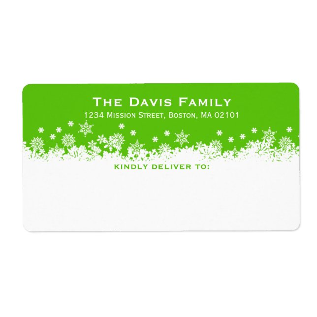 Falling snowflakes green white shipping address (Front)