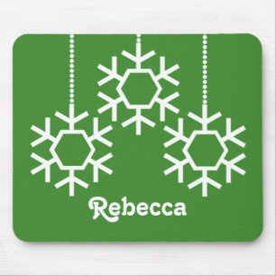 Falling Snowflakes Holiday Mousepad, Bright Green Mouse Pad