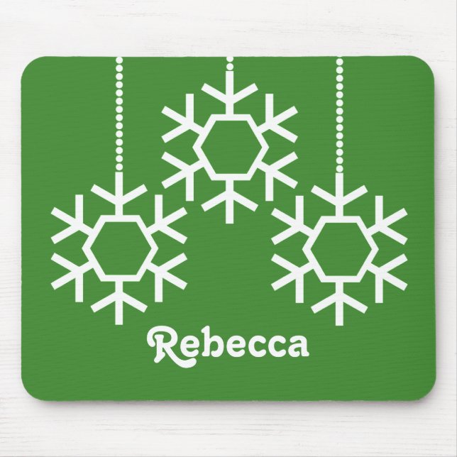 Falling Snowflakes Holiday Mousepad, Bright Green Mouse Pad (Front)