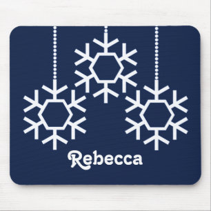 Falling Snowflakes Holiday Mousepad, Dark Blue Mouse Pad