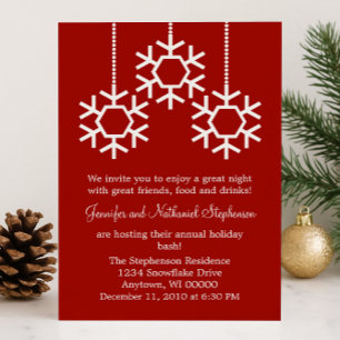 Falling Snowflakes Holiday Party, Red Invitation