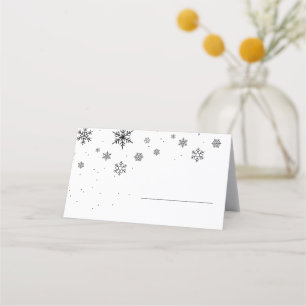 Falling Snowflakes Modern Ski Winter Wedding Place Card