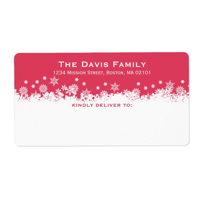 Falling snowflakes red white shipping address (Front)