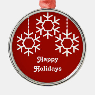 Falling Snowflakes Round Ornament, Dark Red Metal Tree Decoration