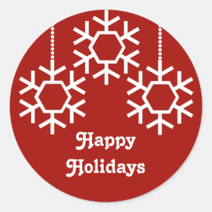 Falling Snowflakes Stickers, Dark Red Classic Round Sticker