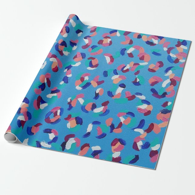 Falling Stars Blue Wrapping Paper (Unrolled)