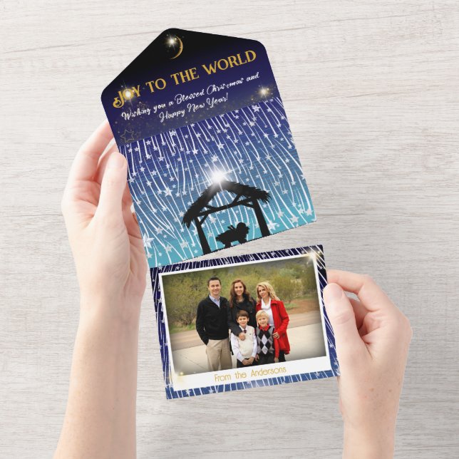 Falling stars nativity with keepsake photo all in one invitation (Tearaway)