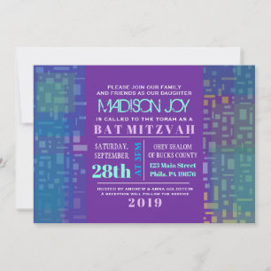 FALLING STARS & SQUARES Bar Bat Mitzvah Invitation