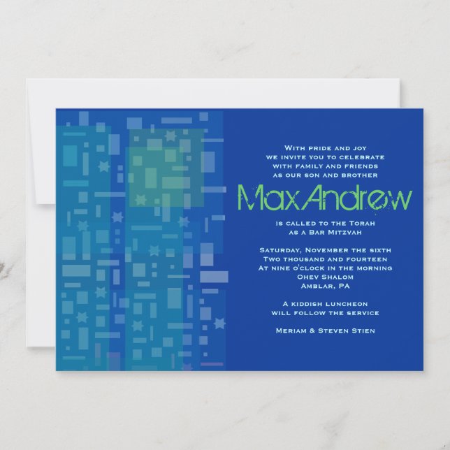 FALLING STARS & SQUARES Bar Bat Mitzvah Invitation (Front)