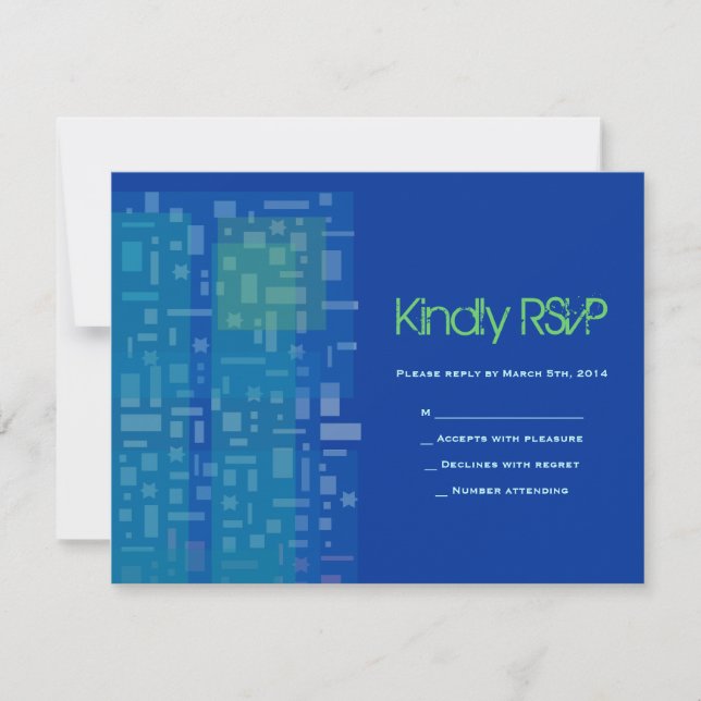 FALLING STARS & SQUARES Bar Bat Mitzvah RSVP Card (Front)