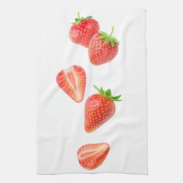 Falling strawberries tea towel (Vertical)