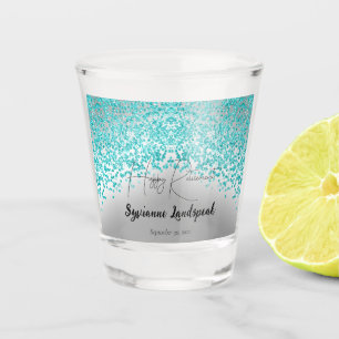 Falling Teal Blue Glitter & Silver Retirement  Shot Glass